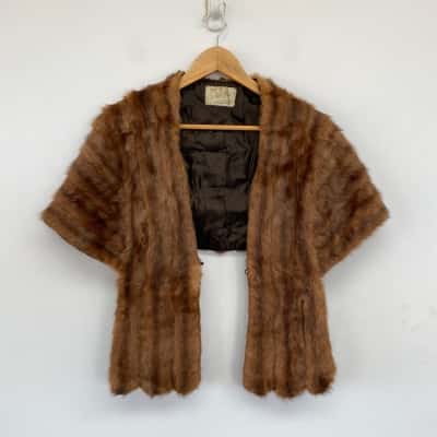 Vintage Ajax Furs Of Melbourne Brown Bolero Fur Wrap Jacket One Size 
