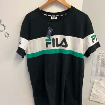 Fila Mens  Size XL Short Sleeve Shirt Black  / Green / White 