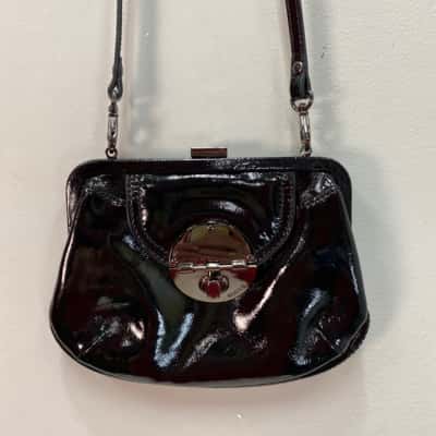 Mimco Womens Shoulder Bag Black  Patent Leather 