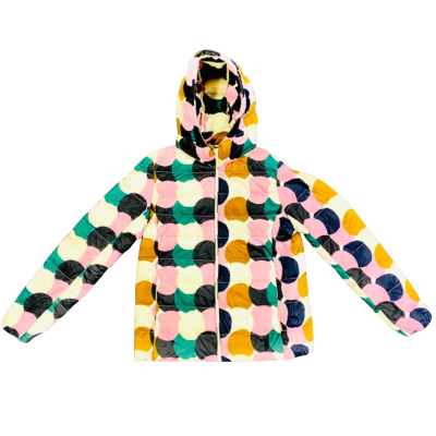 Uniqlo Women’s Size M, Multicoloured (Pink / Navy Blue / Green / Brown /  Cream) Spotted, Hooded Puffer Jacket 