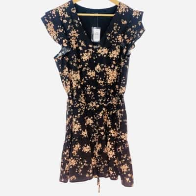 Dotti - Black Floral Sleeveless Dress (Size 16)