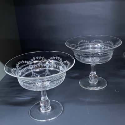 2x Etched Glass Compotes