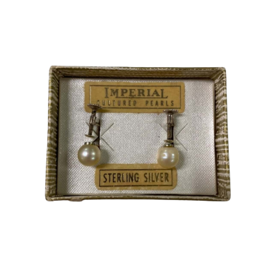 Silver Pearl Look Screw Back Earrings