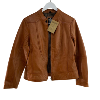 FJackets Real Leather Slim fit Tan Women's Cafe Leather Jacket Size Large   