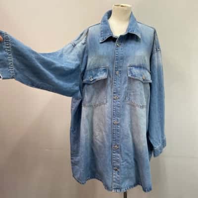 &Denim Womens  Oversized Size XL Long Sleeve Shirt Blue 