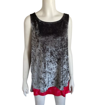 Cynthia Rowley Womens  Size L Sleeveless Grey/ Silver Crushed Velvet Tank Top
