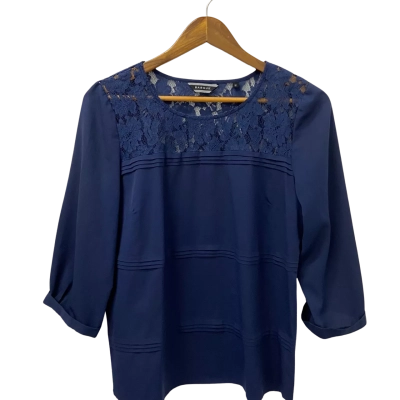 Basque Womens  Size 12 3/4 Sleeve Top Navy Blue 