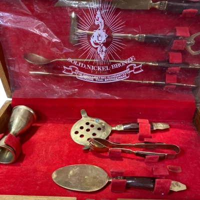 Vintage Mid-Century Thai bronzeware and nickel-bronze bar tool set