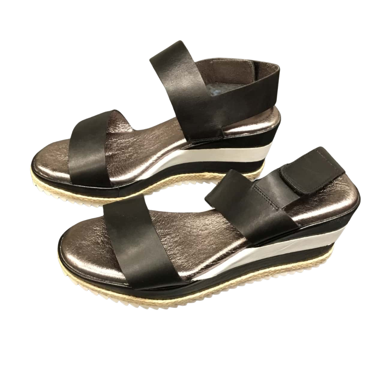 Taking Shape Black , White & Silver Wedge Sandals Size 39