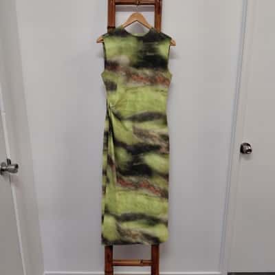 Zara Inky Print Midi Dress Green Size M BNWT