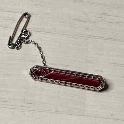 Childs Name Brooch 925 W/Red Stone