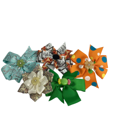 Girls Handmade Hair Bow Bundle - Bright & Playful - 5 Pack