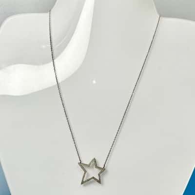 925 Silver Diamonte Star & 925 Necklace 