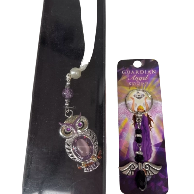 Owl Ribbon Bookmark & guardian Angel keychain 