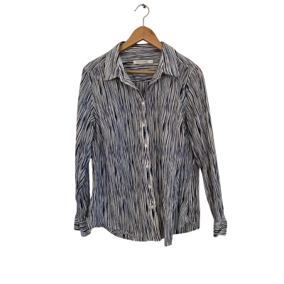 Sportscraft Womens  Size 16 Button Up Top / Long Sleeve Top Black  / Blue / Striped / White 