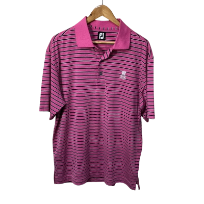 FJ Mens Size L / XL Pink / Navy Blue / White Striped Golf Polo Shirt