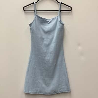  LE BUNS Womens Shoestring Strap Dress Light Blue size 8