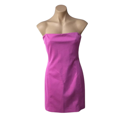 Meshki Womens Size XL Rose Pink Lizzie Crosshatch Faux Leather Strapless Mini Dress 