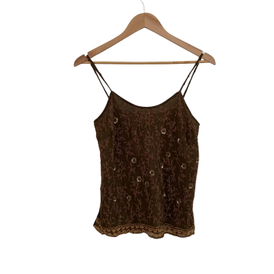 Sport Eight Womens  Size 10 Cami  / Shoestring Strap Top Brown / Olive 