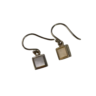 Silver 925 Square Drop Earrings W/ White Stones