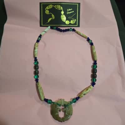  Ethnic Elegance by Margaret Tan - Carved Jade, Venetian Glass & Shell Womens Beaded Necklace 