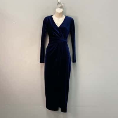 Forever New Womens  Size 8 Velvet Wrap Dress Deep NavyBlue 