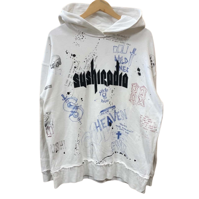 Sushi Radio White Distressed Hoodie Size S