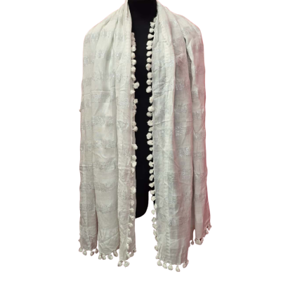 Taking Shape Womens  Size L Silver / White Large Scarf with Pom Poms