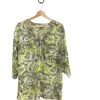 Marco Polo Womens  Size 12 3/4 Sleeve Top Coral / Green / White 