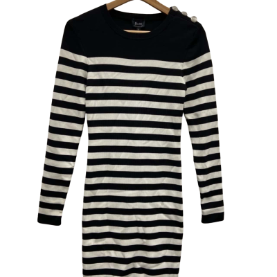 Bardot Womens  Size 6 Long Sleeve Knitted / Midi Dress Black / White Striped RRP $129.99 