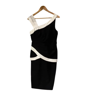 Joseph Ribkoff Womens  Size 10 Cocktail Midi Dress Black  / White 