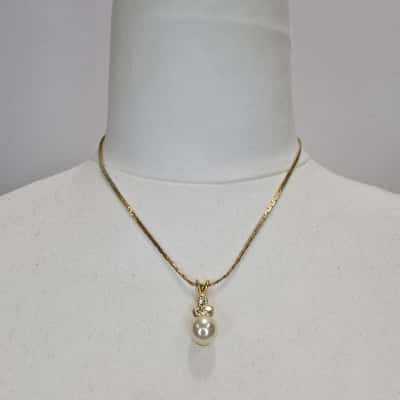 Gold-Tone Faux Pearl & Rhinestone Pendant Necklace