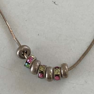 925 Sterling Silver Italy Chain Necklace With Small Cluster Of Colourful Barrel Shaped Beads 