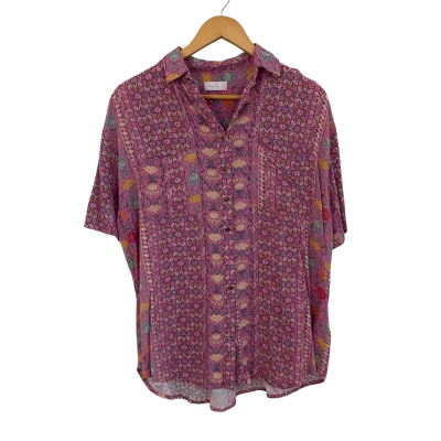 Tigerlily Womens  Size 8 Button Up Top / Short Sleeve Top Multicoloured / Pattern / Pink  