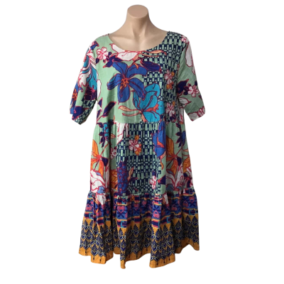 Orientique Womens Size 16 Multicoloured / Pattern Short Sleeve Midi Dress  