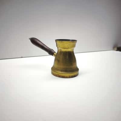 Vintage Brass Turkish Coffee Pot Cezve Ibrik Etched Bird Wooden Handle
