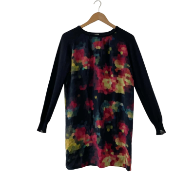 GORMAN Women's Size 10/Small Black/Multicolour Silk & Wool Long Sleeve Shift Dress