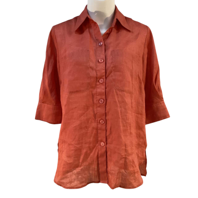 Sportscraft Womens Size 6 Linen 3/4 Sleeve Shirt Coral 