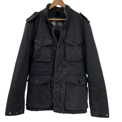 Country Road - Mens  Front Zipper Utility Field Jacket with Shoulder Epaulets - Size XL - Black  