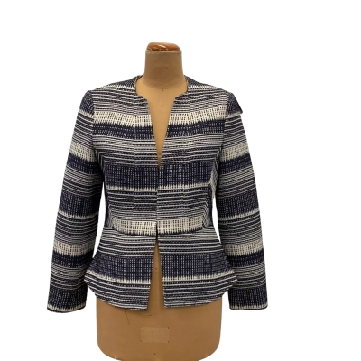 Saba Womens  Tailored Jacquard Stipe Jacket Size 12 Cream / Navy Blue 