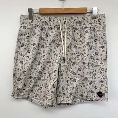 RVCA Beige Green Floral Boardshorts Size M