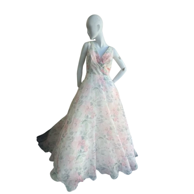 White One Womens  Size 22 Formal Dress / Wedding Dress Cream / Floral / Green / Pink  