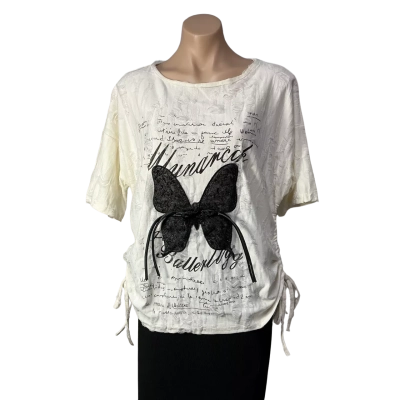 Concetery Womens approx Size M Cream / Black Butterfly Graphic Short Sleeve Top (new)