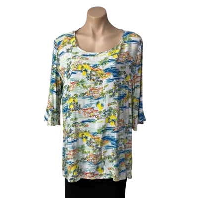 W-Lane Womens Size 14 White / Multicoloured Scenic Pattern 3/4 Sleeve Top (new)