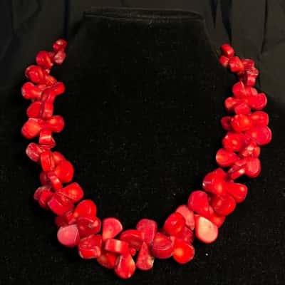 Vibrant Red Stone Necklace With Silver Tone Hardware
