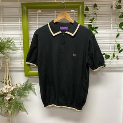  William Hunt Saville Row Brand New With Tags Brushed Turkish Cotton Knit Mens  Size S Black  Polo Shirt