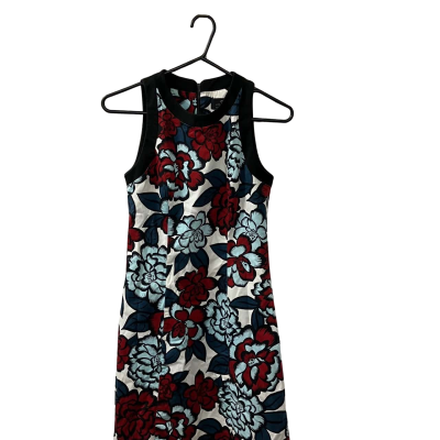 Cue Women's Lined Below-the-Knee, Sleeveless Dress with Multicoloured Floral colours