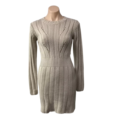 Showpo Womens Size 6 Beige Ghamie Knit Bodycon Long Sleeve Open Back Mini Dress (new)
