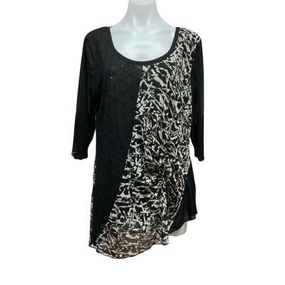 Caroline Morgan Womens Size 18 Long Sleeve Top Black  / Cream 
