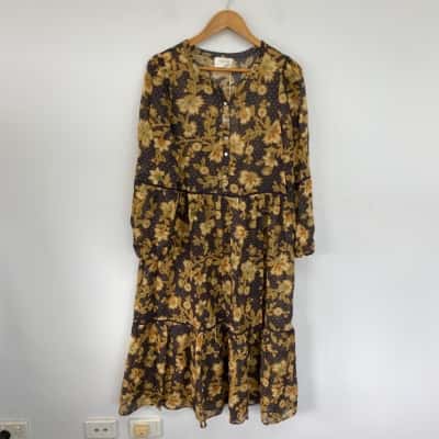 Auguste The Label Charcoal Audrey Brea Midi Dress  Size M 